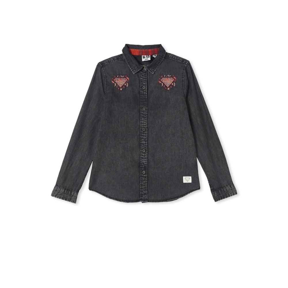 Cotton on Big Girls Superman License Relaxed Fit Shirt - Black - Size 15-16